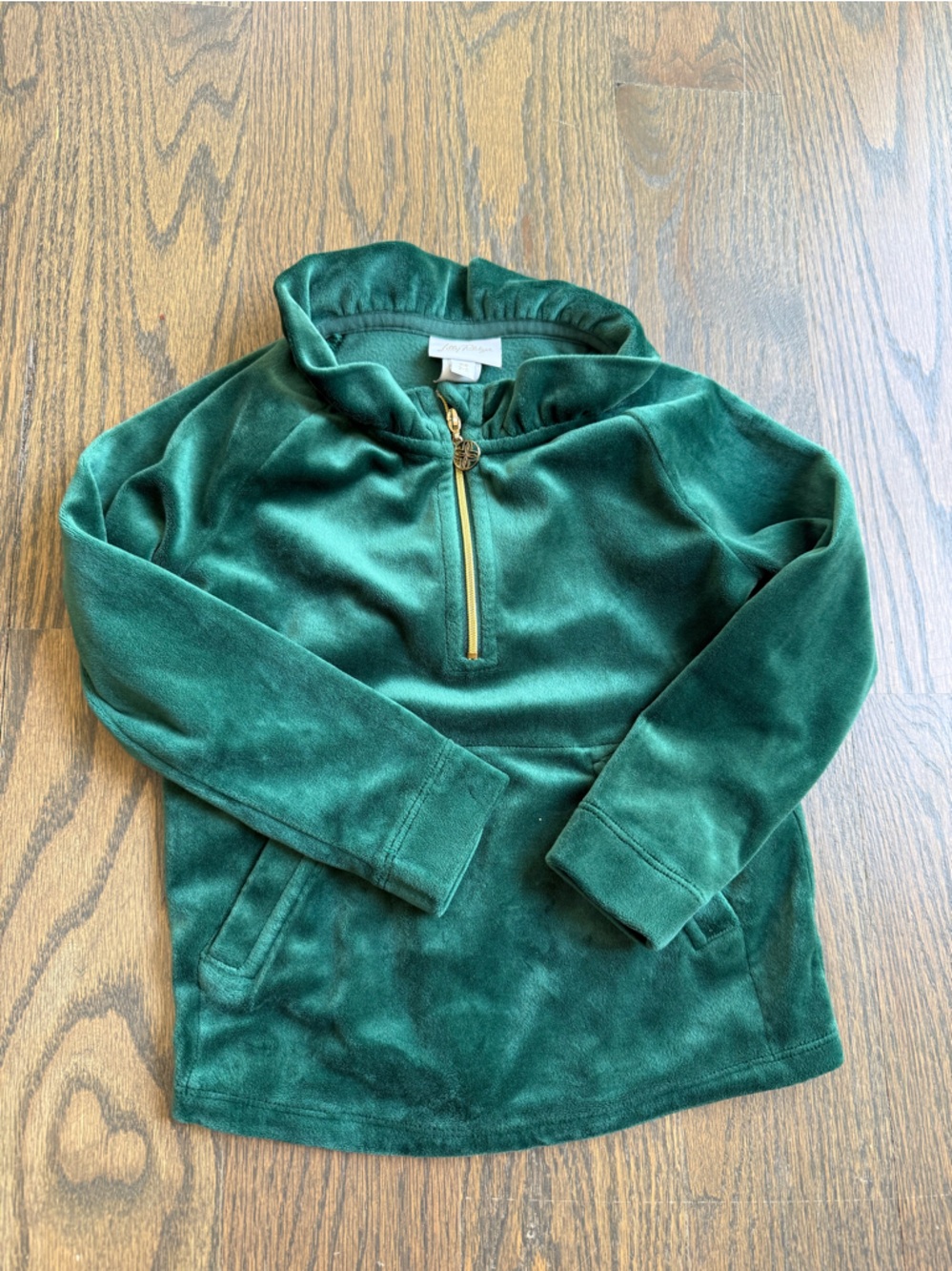 Lily Pulitzer Kids Green Velvet Half-Zip Pullover
